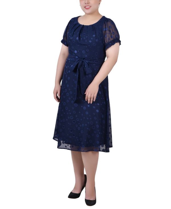 9137円 50%OFF! ニューヨークコレクション レディース ワンピース トップス Plus Size Short Sleeve Belted  Swiss Dot Dress Navy Multi Circle