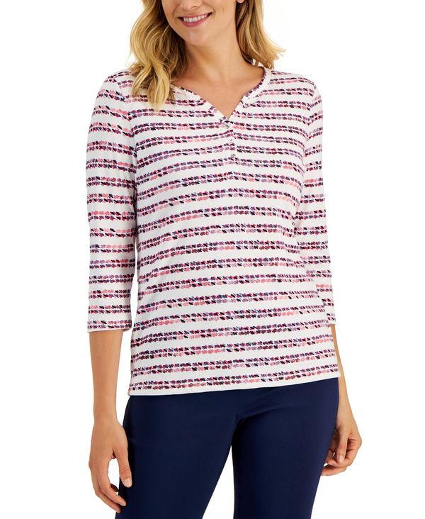 ケレンスコット レディース シャツ トップス Women's Nico Striped 3 4-Sleeve Henley Top, Created for Macy's Bright White オープニング大セール ケレンスコット レディース シャツ トップス Women's Nico Striped 3 4-Sleeve Henley Top, Created for Macy's Bright White オープニング大セール