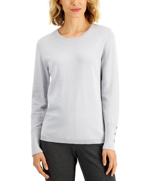 ジェイエムコレクション レディース ニット・セーター アウター Women's Lurex Crewneck Sweater, Created for Macy's Silver Lurex