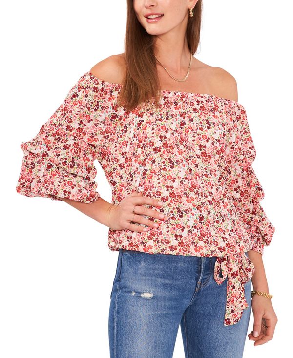 ヴィンスカムート レディース シャツ トップス Women's Off-The-Shoulder Floral-Print Bubble-Sleeve Blouse New Ivory