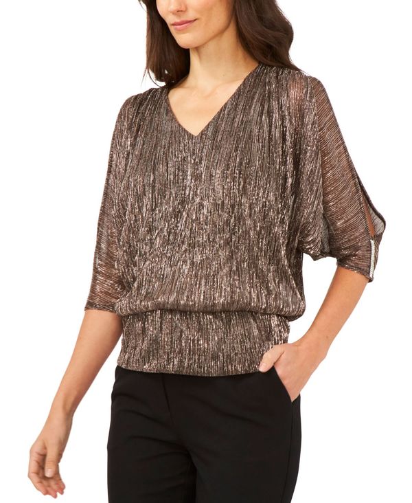 ミスク レディース シャツ トップス Split-Sleeve Metallic Blouson Top Black Copper