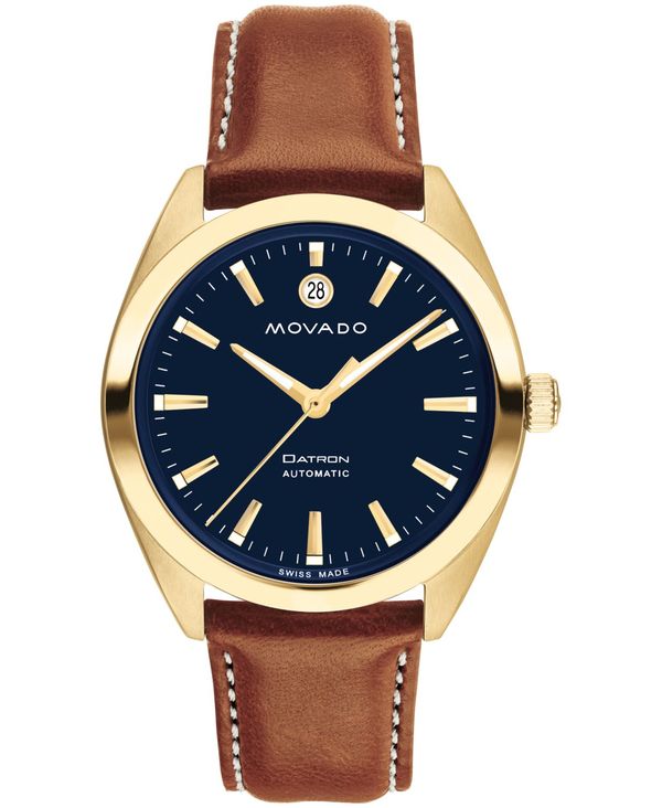 モバド メンズ アクセサリー 腕時計 レザー Movado Men's Heritage Datron Swiss Automatic Cognac Genuine Leather Strap Watch 40mm Brown ブラウン