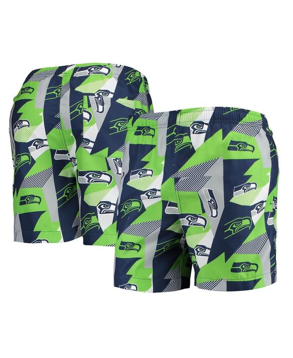 フォコ メンズ ハーフパンツ・ショーツ 水着 Men's College Navy and Neon Green Seattle Seahawks Geo Print Swim Trunks Navy, Neon Green