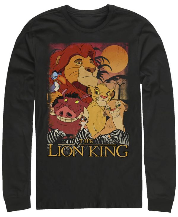 フィフスサン メンズ Tシャツ トップス Disney Men's Lion King Happy Group Shot Sunset, Long Sleeve T-Shirt Black