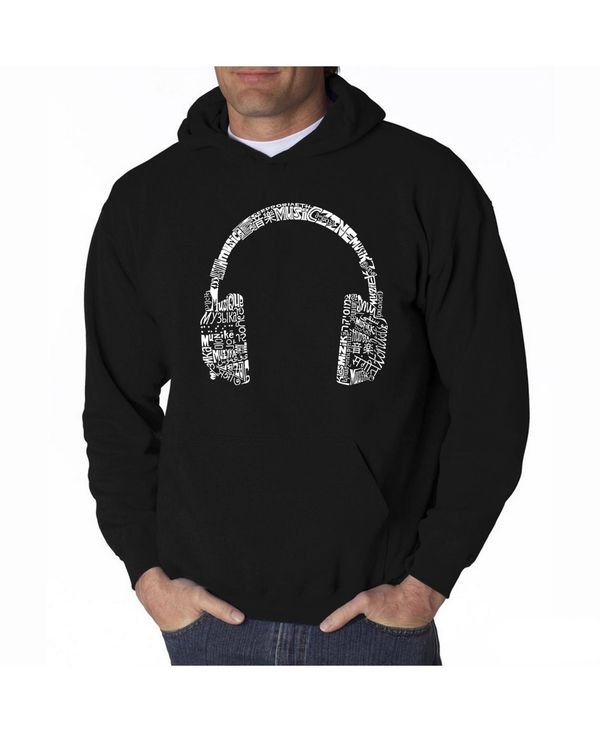 エルエーポップアート メンズ アウター パーカー・スウェット パーカー LA Pop Art Men's Word Art Hoodie - Headphones - Music In Different Languages Black ブラック