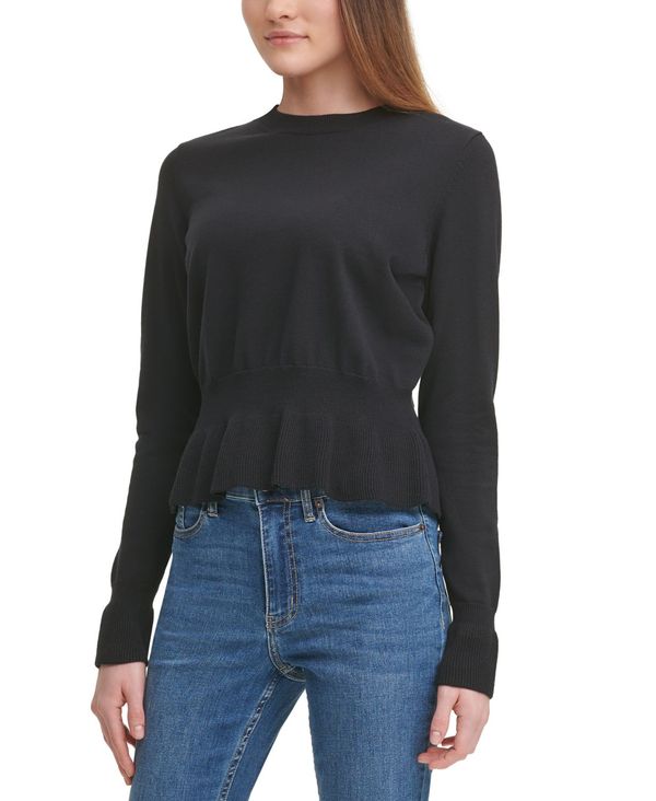 在庫限り 楽天市場 カルバンクライン レディース ニット セーター アウター Cotton Peplum Sweater Black Revida 楽天市場店 保証書付 Prod Bookful App