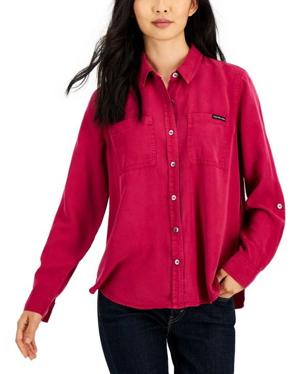 0円 激安価格の カルバンクライン レディース シャツ トップス Petite Utility Shirt Chianti