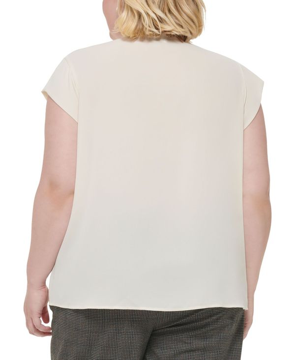 舗 カルバンクライン レディース シャツ トップス Plus Size Cap-Sleeve Tie-Neck Flutter-Sleeve  Blouse Wheat dentallisodontologia.com.br