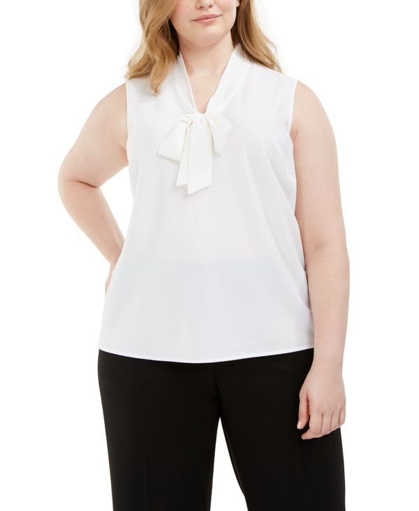 カスパール レディース トップス シャツ プラスサイズ Kasper Plus Size Bow Top White ホワイト