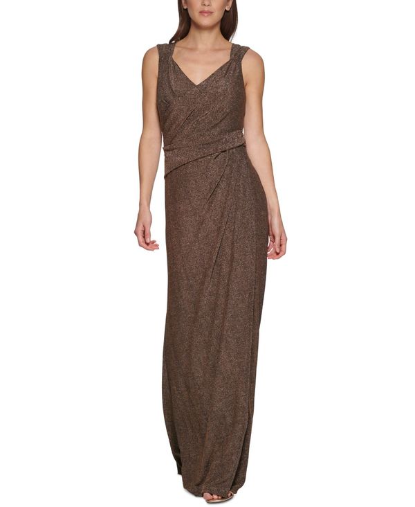 春先取りの ダナ キャラン ニューヨーク レディース ワンピース トップス Women's V-Neck Metallic Ruched-Knit Sleeveless