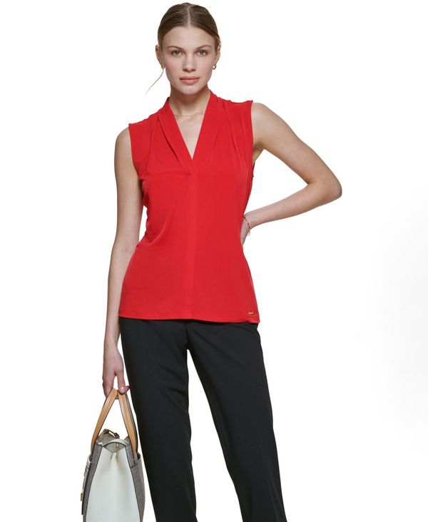 カルバンクライン レディース トップス シャツ Vネック ノースリーブ Calvin Klein Gathered V-Neck Sleeveless Top Red レッド