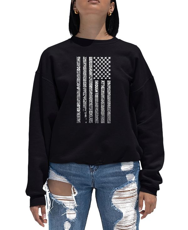 エルエーポップアート レディース アウター パーカー・スウェット クルーネック スウェット シャツ LA Pop Art Women's Word Art Crewneck National Anthem Flag Sweatshirt Black ブラック｜ReVida 店