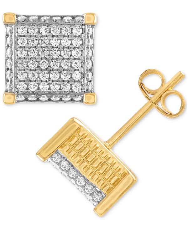 エスクァイア メンズ ピアス Silver for イヤリング Gold Cluster Cubic Macy's Over Earrings, Created アクセサリー Stud Square Zirconia