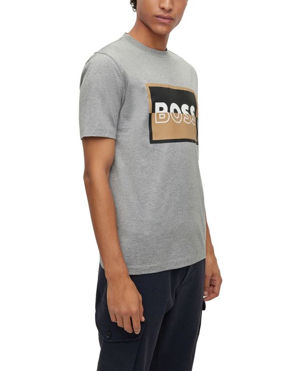 当店だけの限定モデル ヒューゴボス メンズ Tシャツ トップス BOSS Men's Mercerised Cotton Split Logo Slim -Fit T-shirt Dark Blue californiabonsai.com