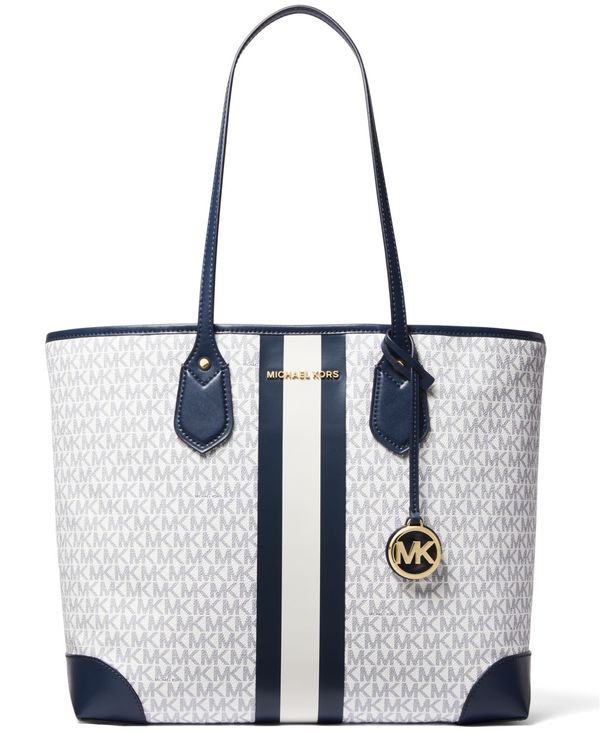 人気ショップが最安値挑戦 マイケルコース レディース トートバッグ バッグ Signature Large Tote White Navy Gold 新作モデル Qchfoundation Ca
