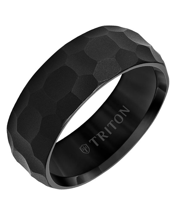 トリトン メンズ アクセサリー リング Triton Men's Hammered Finish Wedding Band Tungsten Carbide Black ブラック