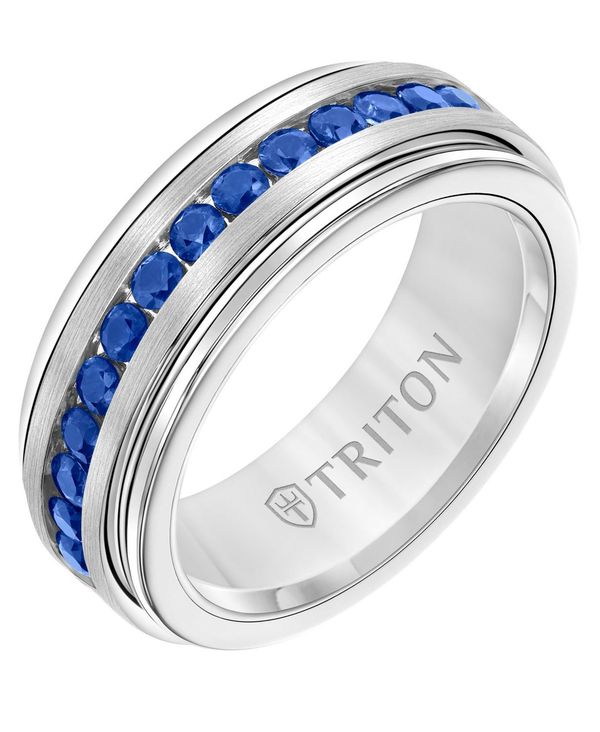 トリ英トン メンズ 付属品 輪っか Triton Men\u0027s Sapphire Wedding Band (1-1/2 コンピュータ断層撮影法. t.w.) Tungsten Carbide \u0026 Sterling Sterling Silver しろがね色