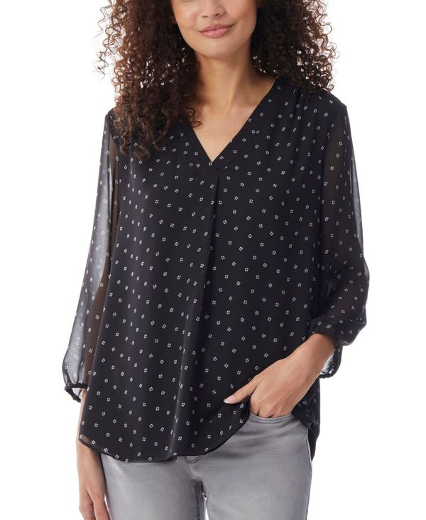 ジョーンズニューヨーク レディース トップス シャツ Vネック Jones New York Women's V-Neck Pleat Front 3/4 Sleeve Tunic Jones Black Jones White ホワイト