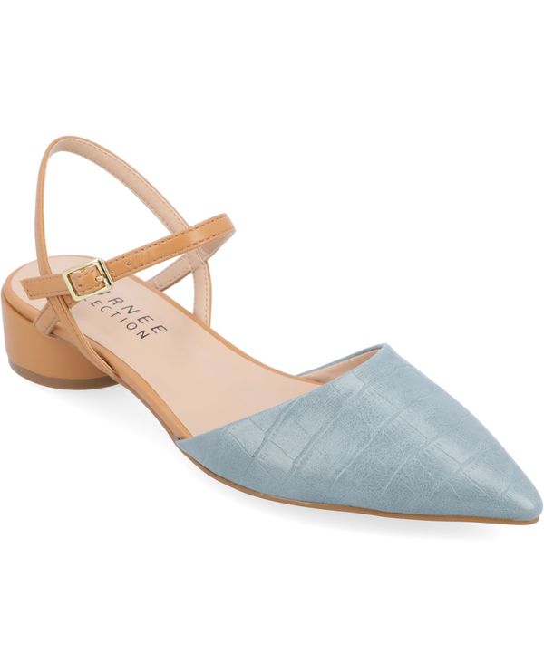 ジュルネ コレクション レディース シューズ パンプス ヒール Journee Collection Women's Brynn Block Heel Pointed Toe Flats Blue ブルー