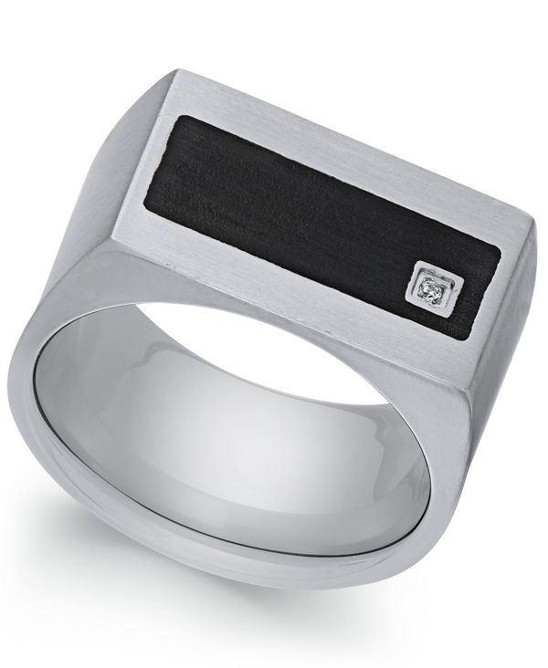 ローナ サットン メンズ アクセサリー リング Tシャツ Sutton by Rhona Sutton Men's Stainless Steel Cubic Zirconia and Black Enamel Ring Silver シルバー|ReVida 店