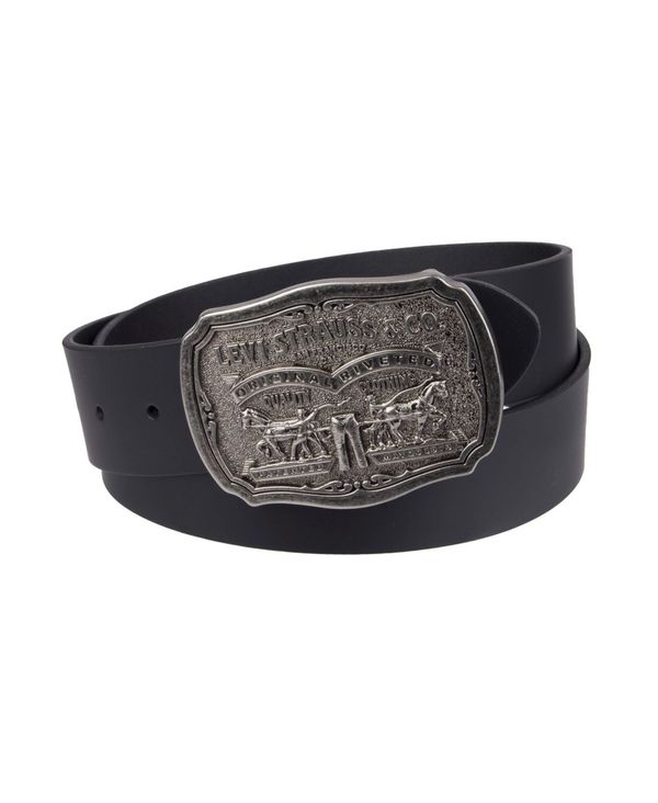 リーバイス メンズ アクセサリー ベルト レザー Levi's Leather Men's Belt with Plaque Buckle Black ブラック｜ReVida 店