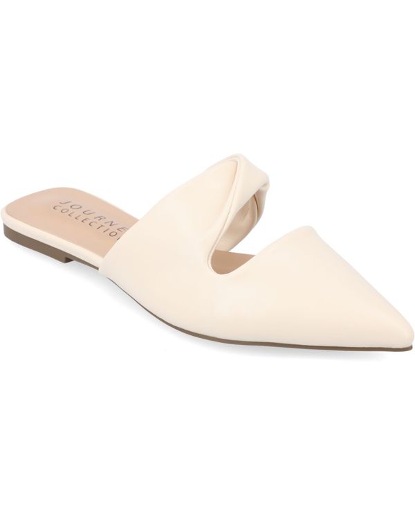 ジュルネ コレクション レディース シューズ パンプス カットアウト Journee Collection Women's Enniss Twist Cutout Pointed Toe Mule Flats Bone|ReVida 店