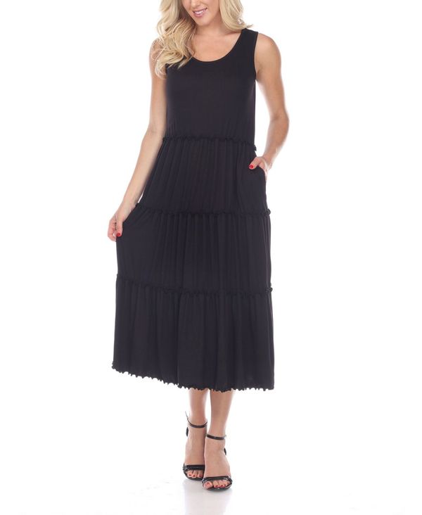 ホワイトマーク レディース トップス ワンピース ティアード ミディワンピース ミディ White Mark Women's Scoop Neck Tiered Midi Dress Black ブラック｜ReVida 店