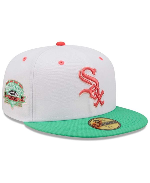 ニューエラ メンズ アクセサリー 帽子 New Era Men's White and Green Chicago White Sox Inaugural Season at Comiskey Park Watermelon Lolli 59FIFTY Fitted Hat White Green ホワイト｜ReVida 店 9,571円