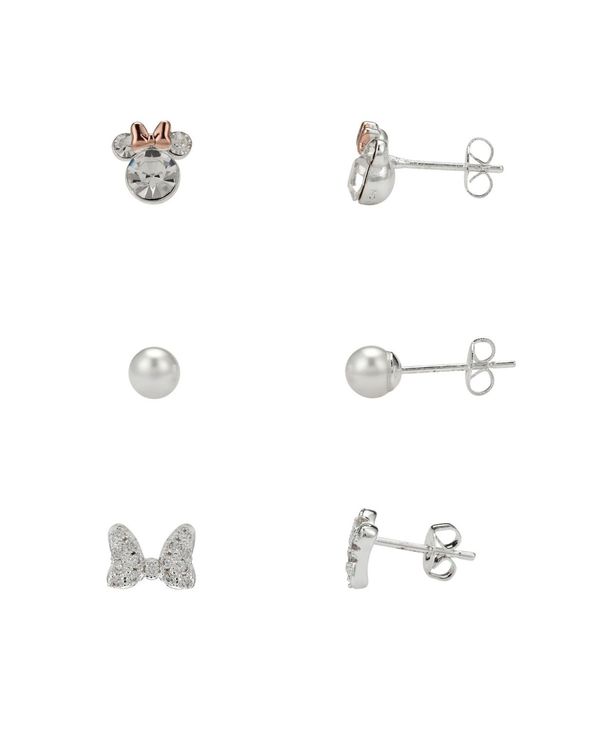 送料無料 ディズニー レディース ピアス イヤリング アクセサリー Two Tone Cubic Zirconia Minnie Mouse Earring Set With Imitation Pearl And Bow Three Pair In Fine Silver Plate Rose Gold Two Tone 安い Www Kioskogaleria Com