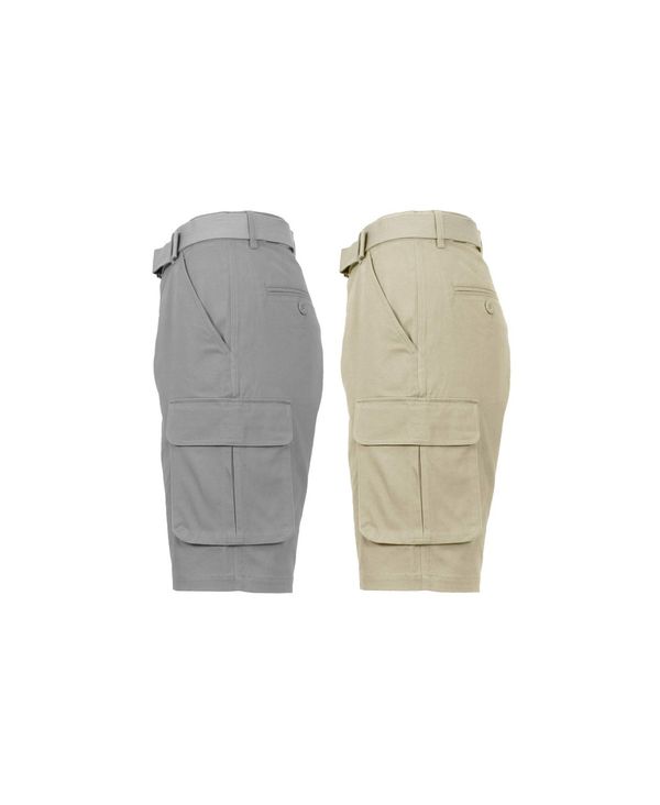 ギャラクシーバイハルビック メンズ ボトムス ハーフパンツ・ショーツ ショートパンツ コットン Galaxy By Harvic Men's Flat Front Belted Cotton Cargo Shorts Pack of 2 Gray-Khaki グレー｜ReVida 店