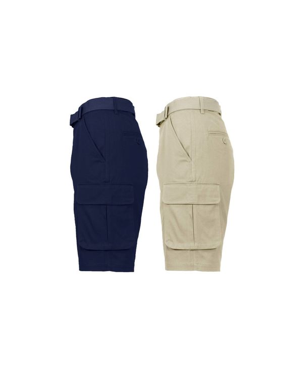 ギャラクシーバイハルビック メンズ ボトムス ハーフパンツ・ショーツ ショートパンツ コットン Galaxy By Harvic Men's Flat Front Belted Cotton Cargo Shorts Pack of 2 Navy-Khaki ネイビー｜ReVida 店