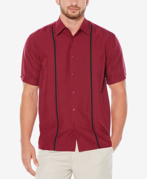 キューバベラ メンズ トップス シャツ ダウン Cubavera Men's Pick Stitch Panel Short Sleeve Button-Down Shirt Biking Red レッド｜ReVida 店