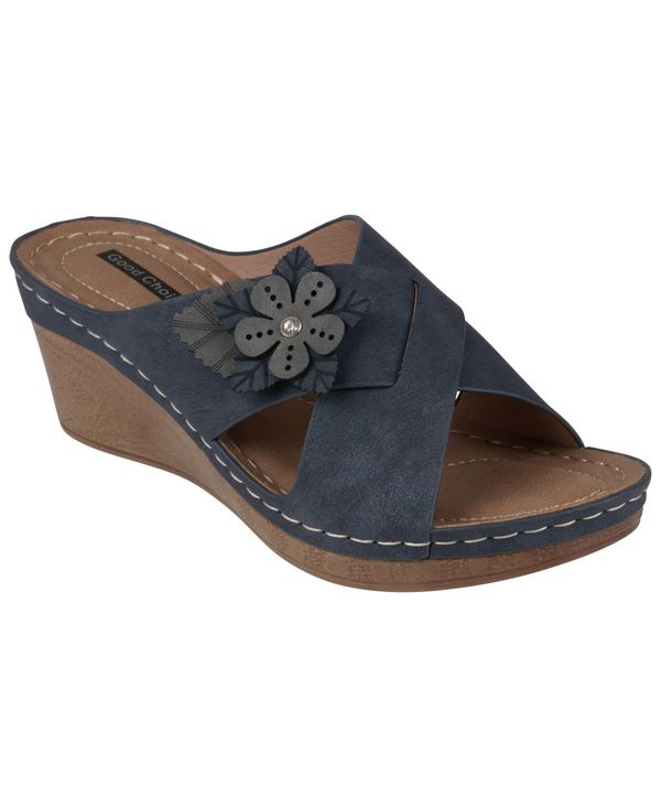 ジーシーシューズ レディース シューズ サンダル GC Shoes Women's Selly Flower Wedge Sandals Navy ネイビー|ReVida 店