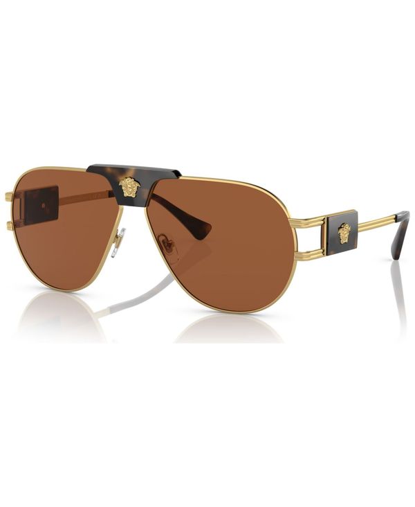 ヴェルサーチ メンズ 添え物 サングラス・アイウェア Versace Men\u0027s Sunglasses VE225263-X 63 Gold-Tone Dark Brown 赤銅色