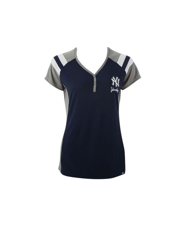 最安価格 47ブランド メンズ シャツ トップス Women S New York Yankees Triple Play Henley Shirt Navy Gray Revida 店 新しいブランド Aqsasport Org