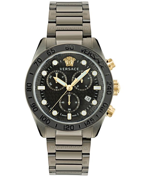 ヴェルサーチ メンズ アクセサリー 腕時計 Versace Men's Swiss Chronograph Greca Dome Gunmetal Ion Plated Bracelet Watch 43mm Ip Gunmetal ガンメタル