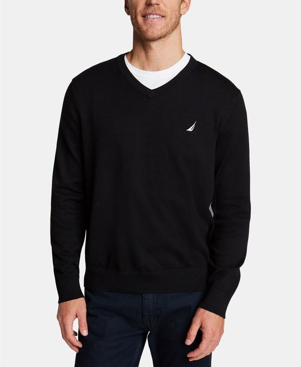 ナウティカ メンズ アウター 編み物・プルオーバー Vのど首 プルオーバー Nautica Men\u0027s Navtech Performance Classic-Fit Soft V-Neck Sweater True Black 黒いこと ニット・セーター-トップス-メンズファッション