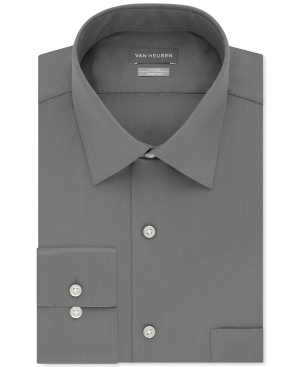 ヴァンハウセン メンズ トップス シャツ Tシャツ Van Heusen Men's Fitted Stretch Wrinkle Free Sateen Solid Dress Shirt Grey グレー