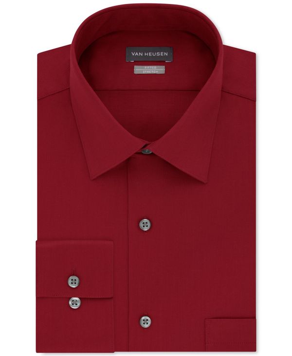 ヴァンハウセン メンズ トップス シャツ Tシャツ Van Heusen Men's Fitted Stretch Wrinkle Free Sateen Solid Dress Shirt Red レッド
