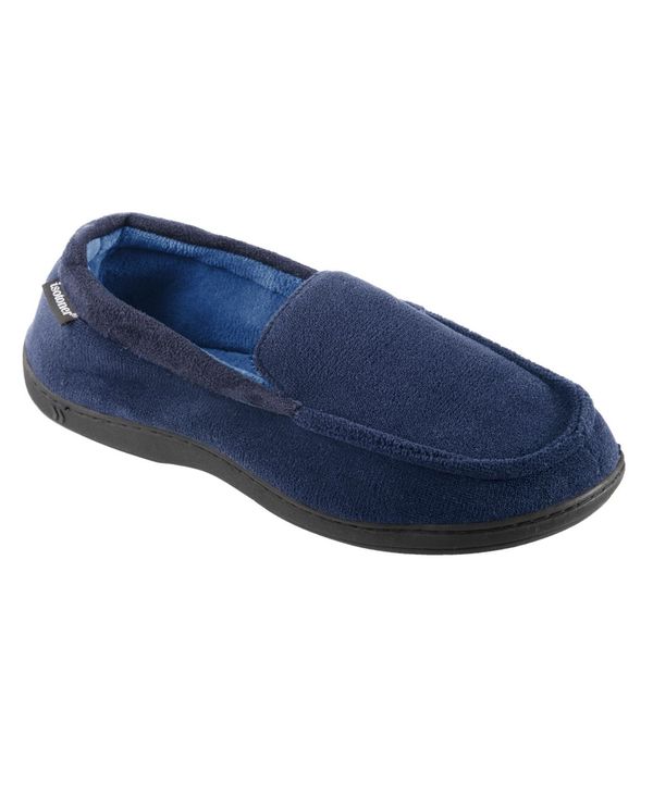 アイソトナー メンズ シューズ サンダル パイル Isotoner Signature Men's Microterry Jared Moccasin Slippers with Memory Foam Navy Blue ネイビー|ReVida 店