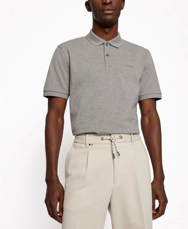 ヒューゴボス メンズ トップス ポロシャツ コットン Hugo Boss Boss Men's Cotton Regular-Fit Polo Shirt Silver Tone シルバー