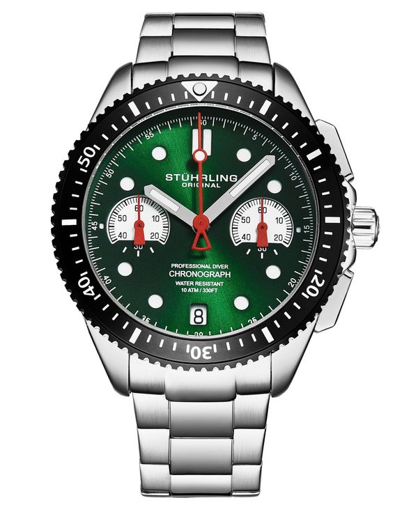 ストゥーリング メンズ アクセサリー 腕時計 Tシャツ Stuhrling Men's Monaco Silver-tone Stainless Steel Green Dial 47mm Round Watch Silver-tone シルバー|ReVida 店