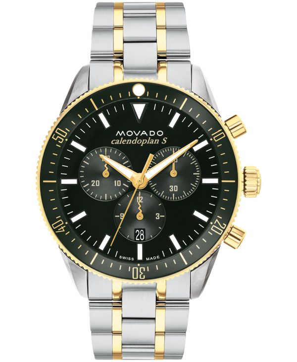 モバド メンズ アクセサリー 腕時計 Tシャツ Movado Men's Calendoplan S Swiss Quartz Chronograph Two Tone Stainless Steel Watch 42mm Two-Tone
