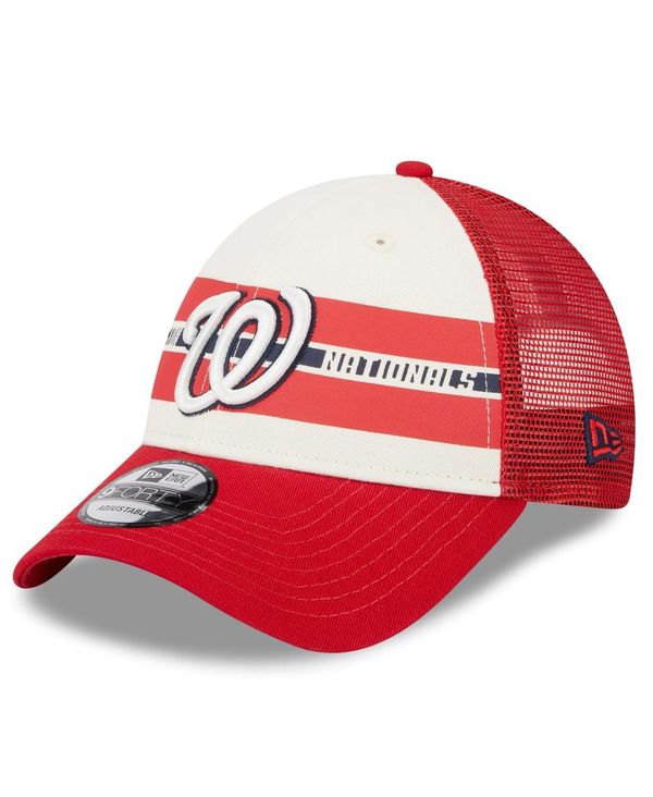 ニューエラ メンズ アクセサリー 帽子 New Era Men's White Red Washington Nationals Team Stripe Trucker 9FORTY Snapback Hat White Red ホワイト|ReVida 店