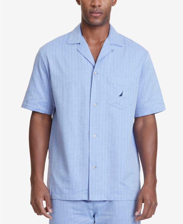 ナウティカ レディース トップス シャツ コットン Nautica Men's Herringbone Comfort Cotton Pajama Shirt Cornflower