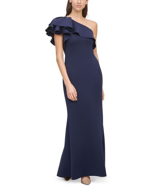 売れ筋 エリザジェイ レディース ワンピース トップス Ruffled One Shoulder Gown Navy 肌触りがいい Fiker Org