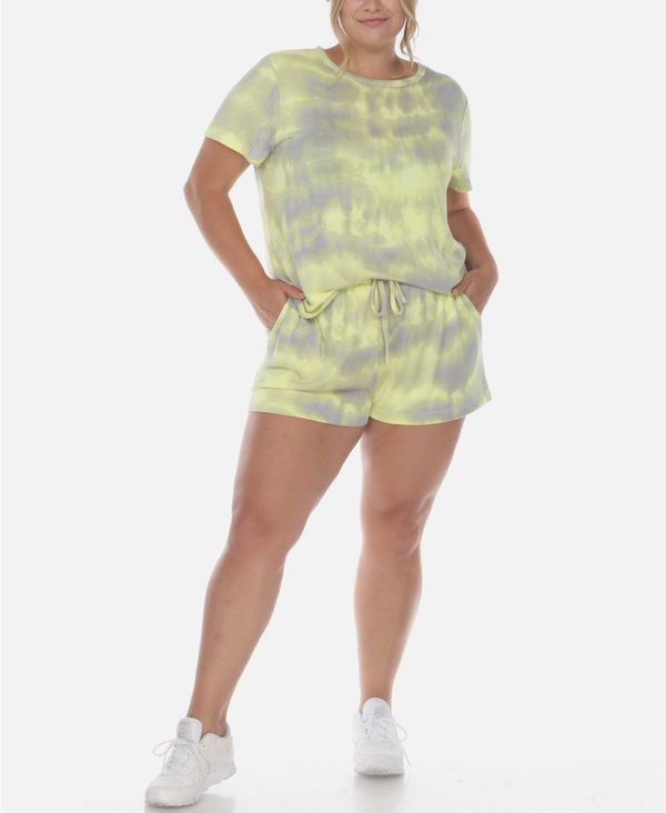 ホワイトマーク レディース アンダーウェア ナイトウェア プラスサイズ ショートパンツ White Mark Plus Size 2 Piece Top Shorts Lounge Set Gray Yellow グレー