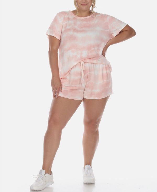 ホワイトマーク レディース アンダーウェア ナイトウェア プラスサイズ ショートパンツ White Mark Plus Size 2 Piece Top Shorts Lounge Set Pink Tie-Dye ピンク