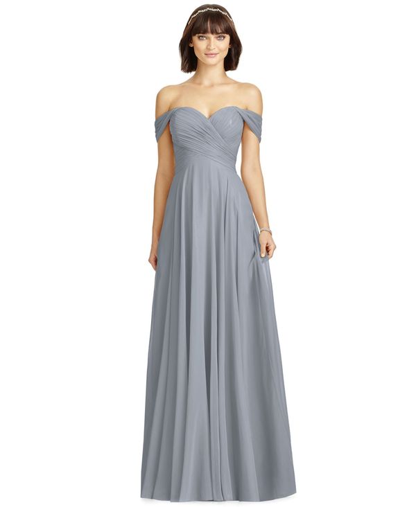 ドレッシーコレクション レディース ワンピース トップス Off The Shoulder Chiffon Gown Platinum Colegiovictorhugo Cl
