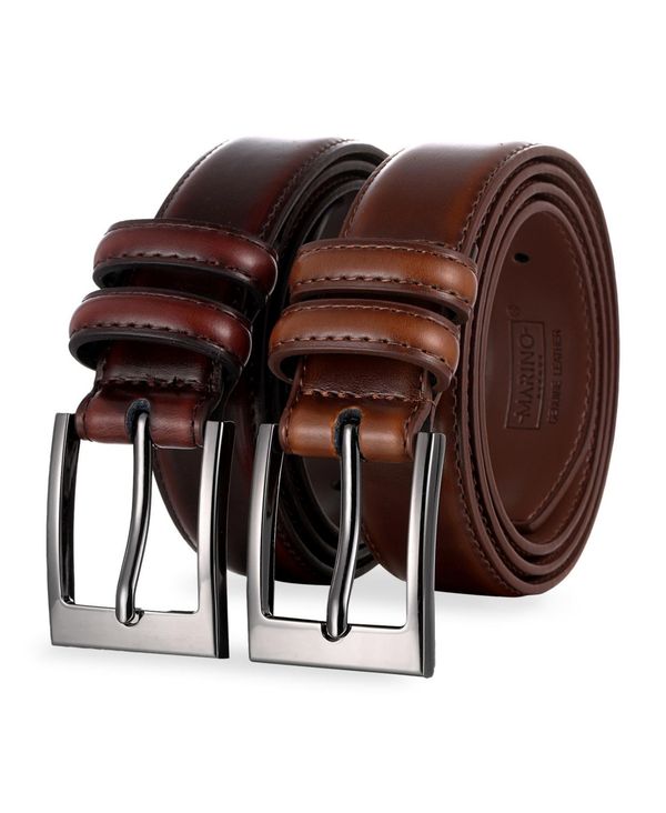 ミオマリオ メンズ 付属品 胴締め なめし革 Mio Marino Men\u0027s Dual Loop Leather Belt 2 pack Mahogany \u0026 burnt umber